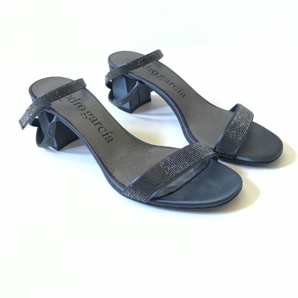 Pedro Garcia Xela Sandals Womens 37.5 Gunmetal Satin Open  Pedro Garcia Xela Sandals Womens 37.5 Gunmetal Satin Open Toe Swarovski Crystals